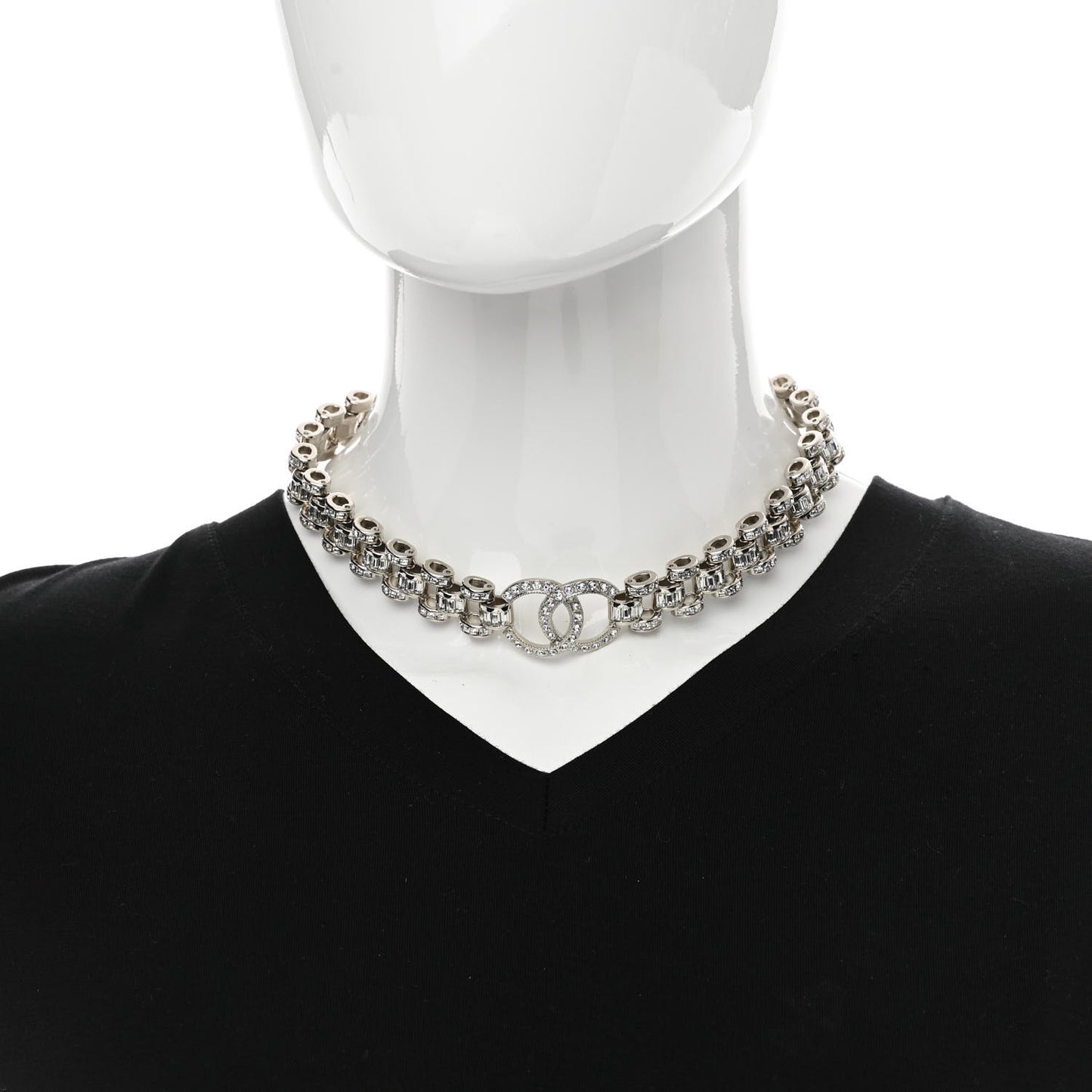 Crystal CC Chain Links Choker Necklace Silver