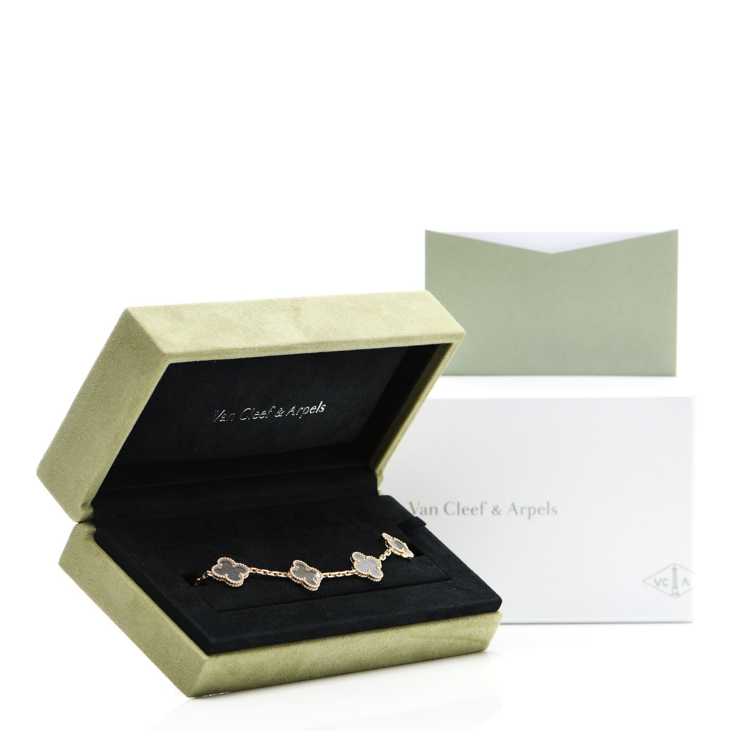 18K Yellow Gold Rock Crystal 5 Motifs Vintage Alhambra Bracelet