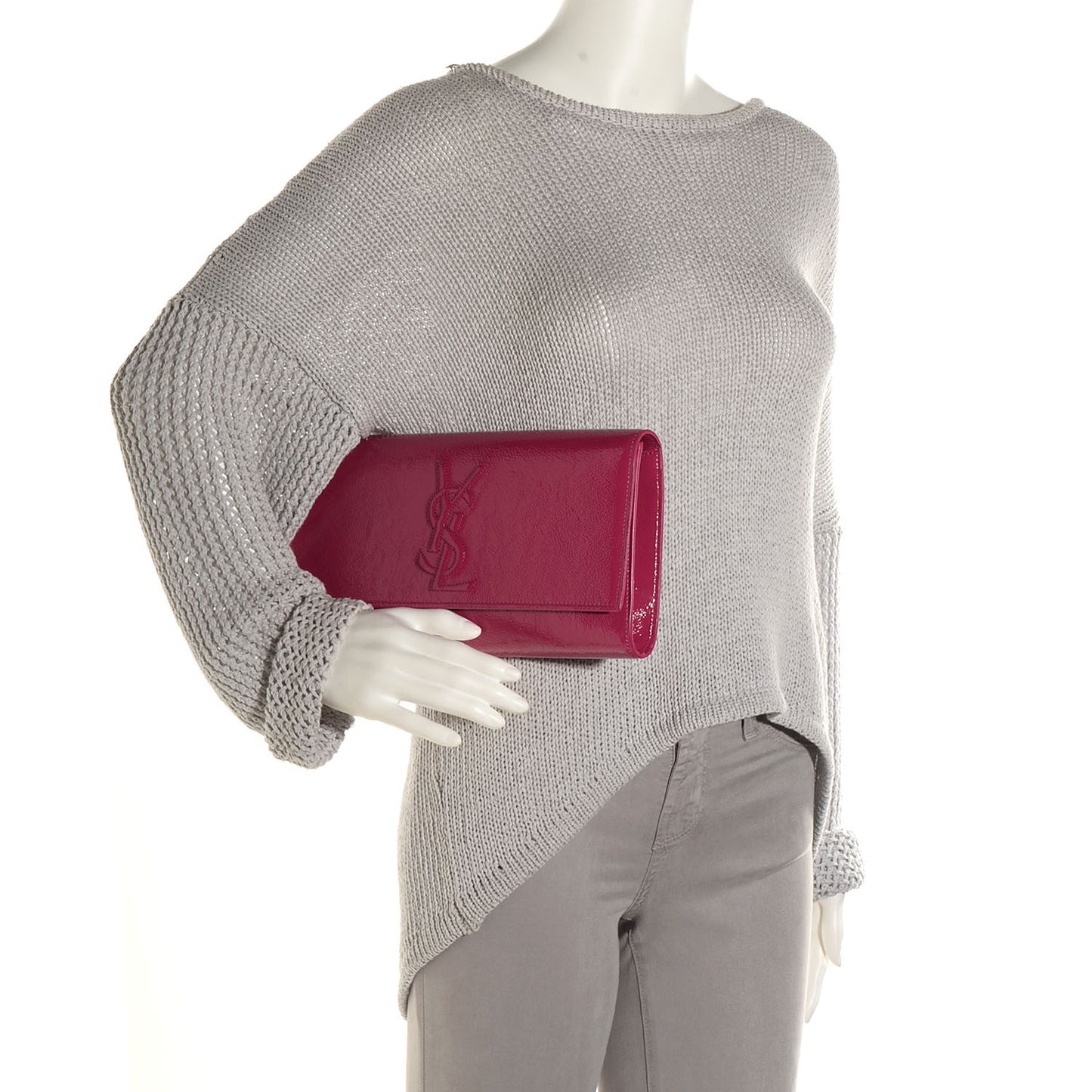 Textured Patent Monogram Large Belle De Jour Clutch Fuchsia
