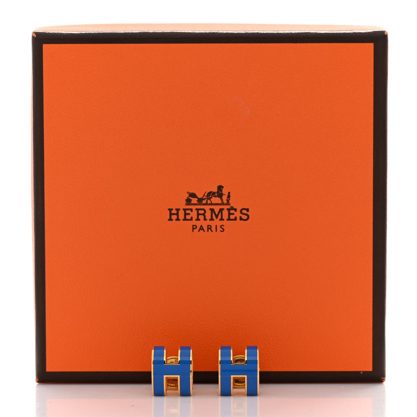 Gold Lacquered Pop H Earrings Bleu Sature