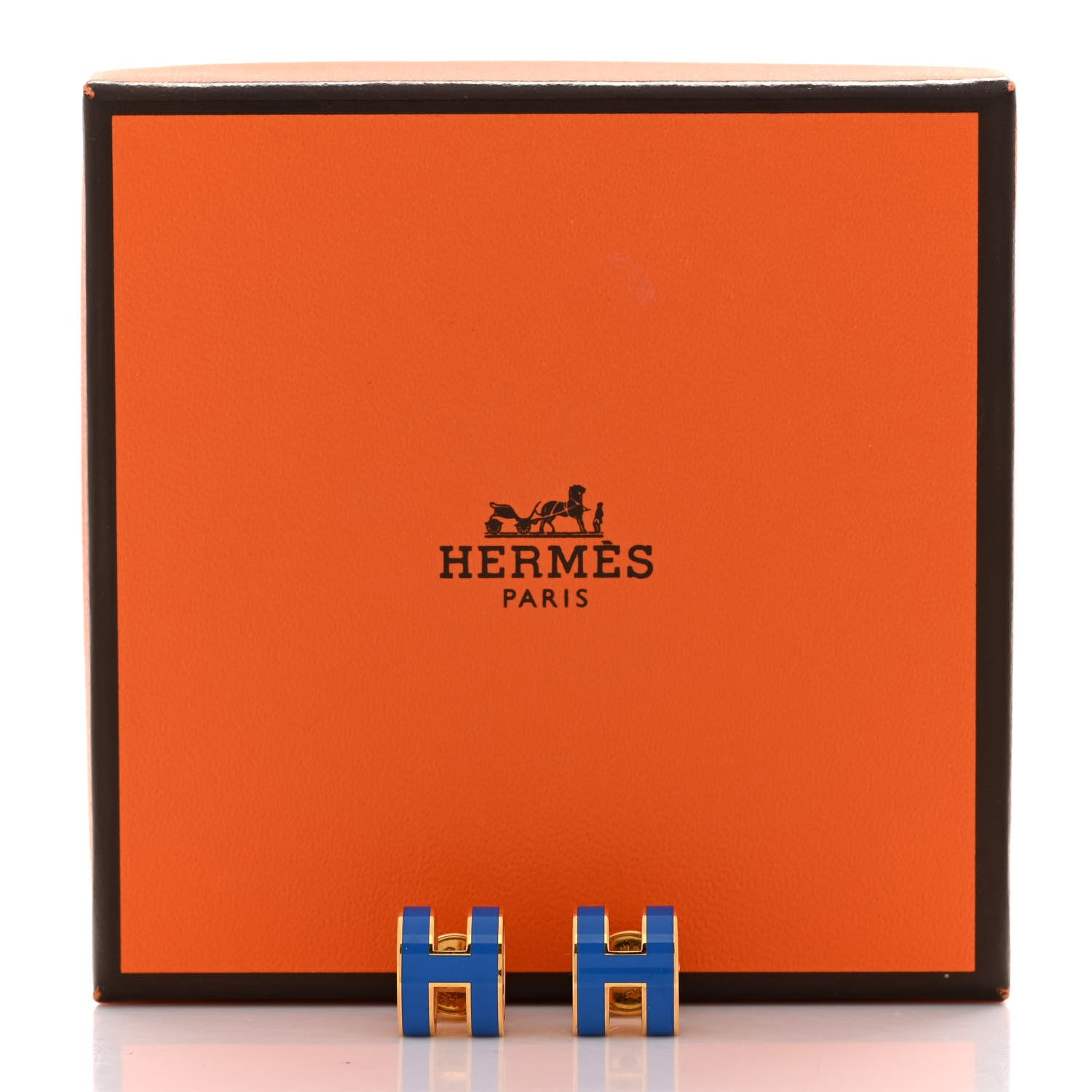 Hermes Gold Lacquered Pop H Earrings Bleu Sature 6 of 6