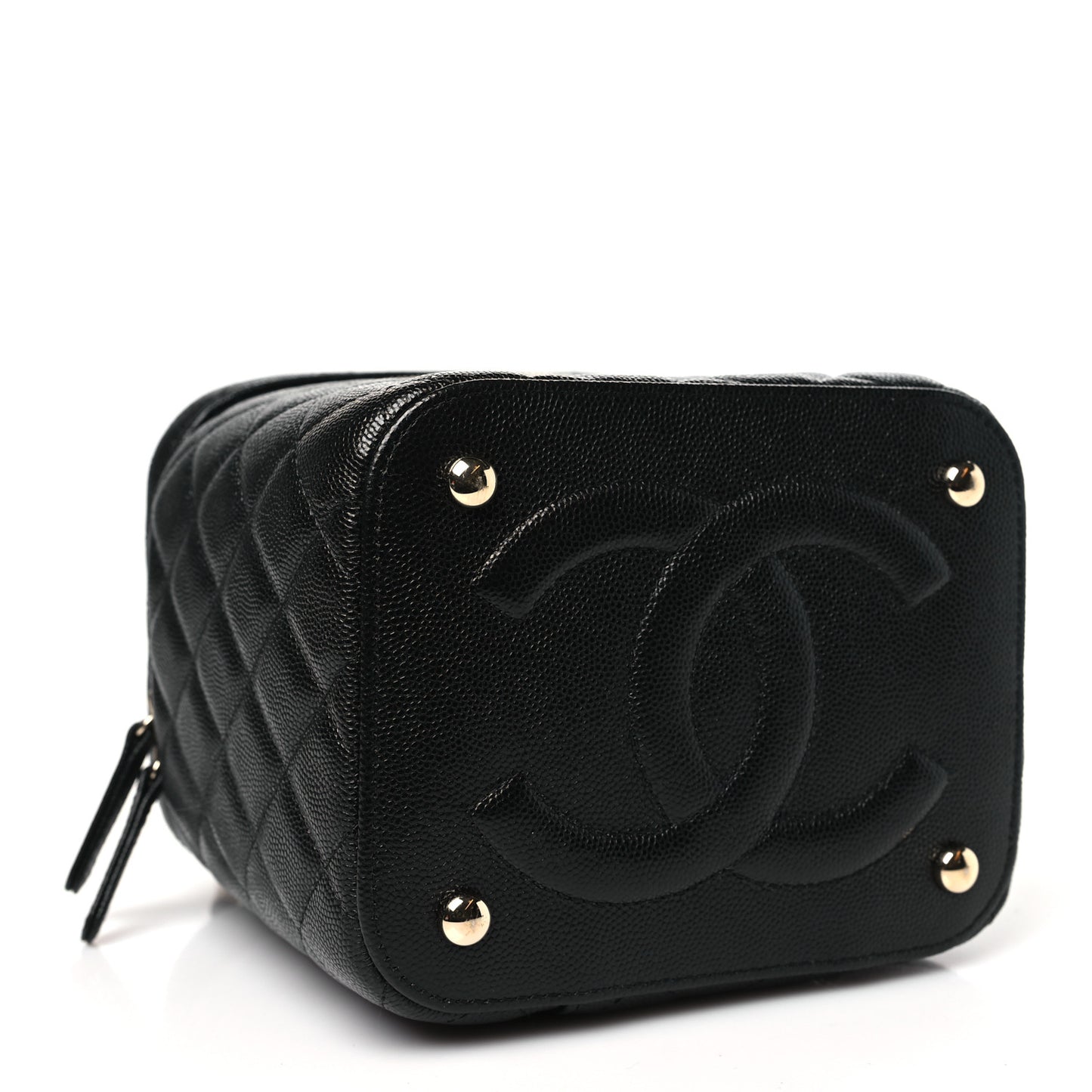 Caviar Quilted Small Top Handle Vanity Case With Chain Black