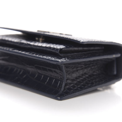 Saint Laurent Calfskin Crocodile Embossed Monogram Sunset Chain Wallet Navy 8 of 9