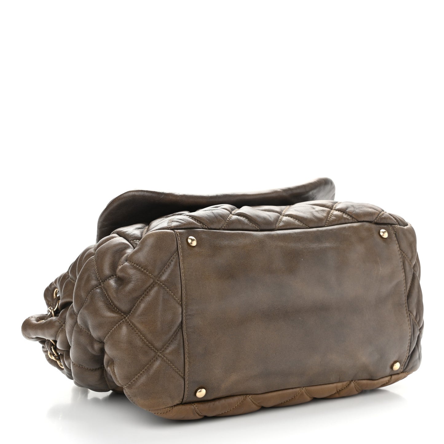 Lambskin Bubble Quilt Flap Bag Dark Beige