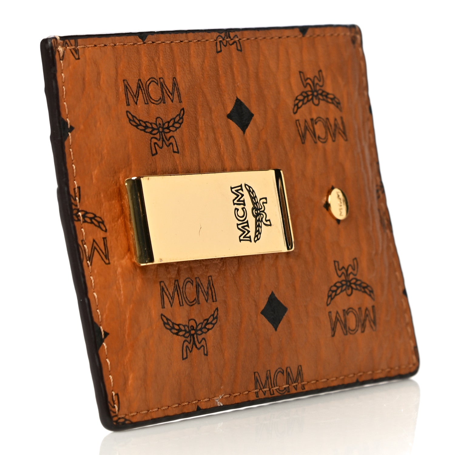 MCM Calfskin Visetos Card Holder Money Clip Cognac 3 of 8