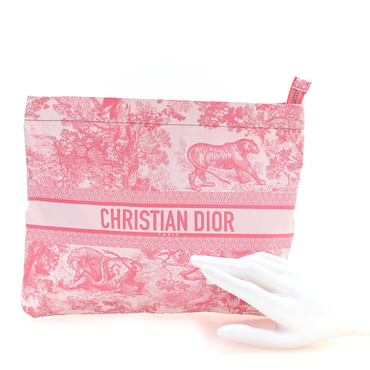 Canvas Embroidered Toile De Jouy Diortravel Zipped Pouch Candy Pink