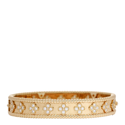 Van Cleef & Arpels 18K Yellow Gold Diamond Perlee Clovers Bangle Bracelet M 2 of 3