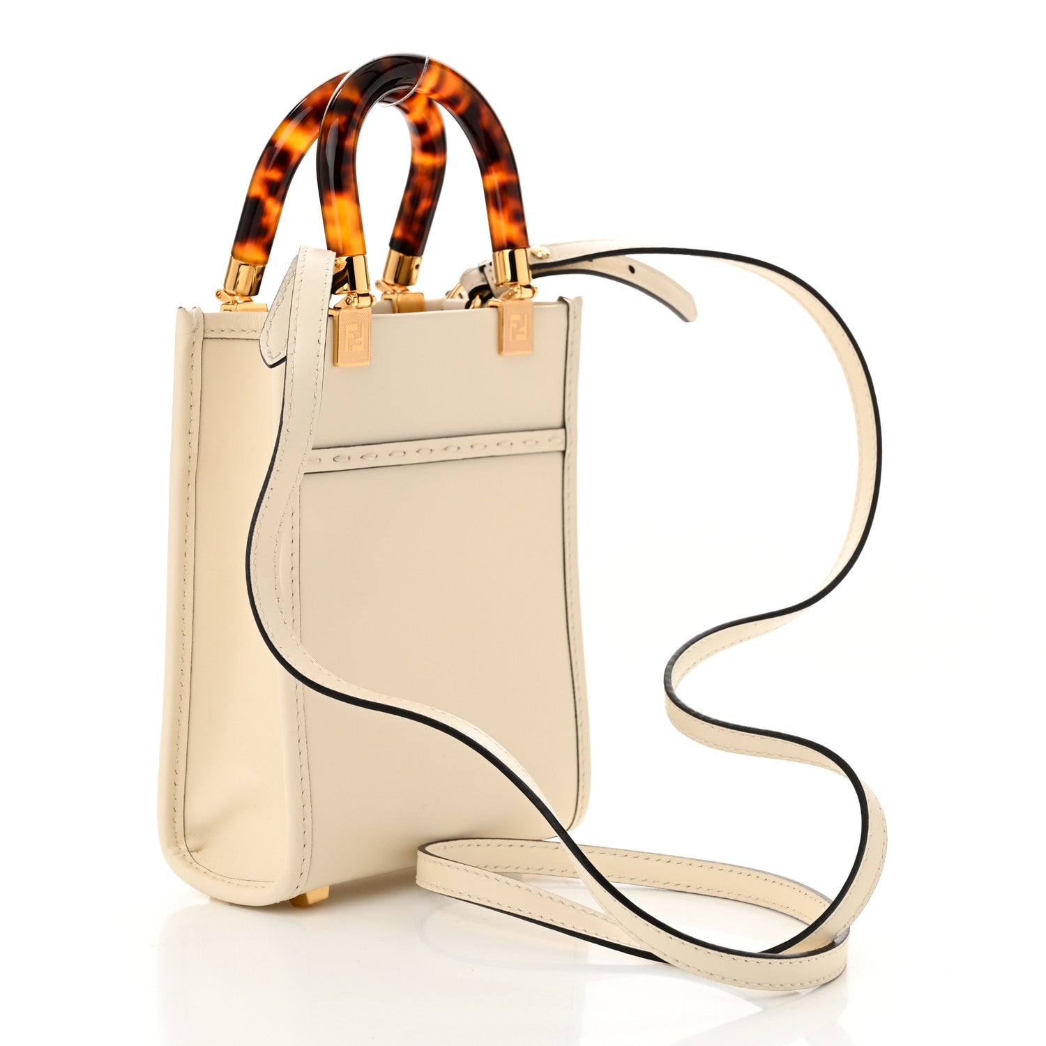 Fendi Vitello King Plexiglass Logo Embossed Mini Fendi Sunshine Shopper Tote White Ice 3 of 9