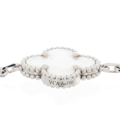 Van Cleef & Arpels 18K White Gold Mother of Pearl 5 Motifs Vintage Alhambra Bracelet 4 of 5