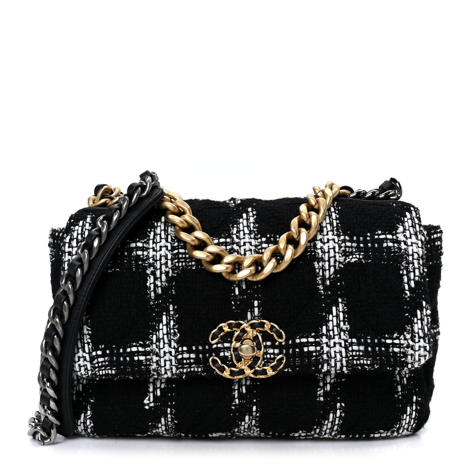 Chanel Tweed Quilted Medium Chanel 19 Flap Black White 1 of 10