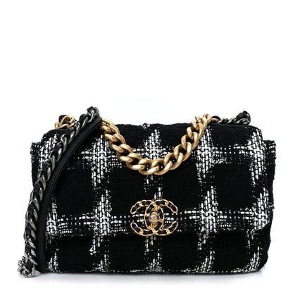 Chanel Tweed Quilted Medium Chanel 19 Flap Black White 1 of 10