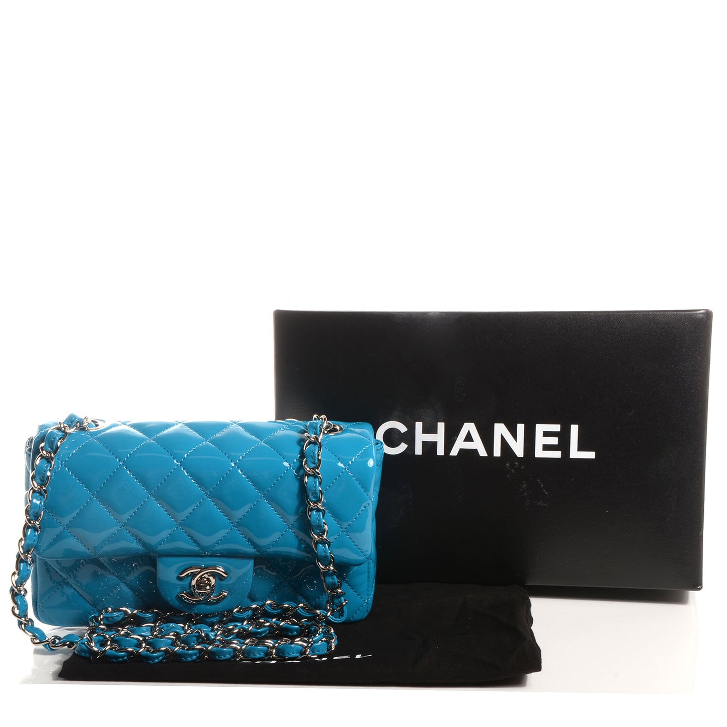 Patent Quilted Mini Flap Blue