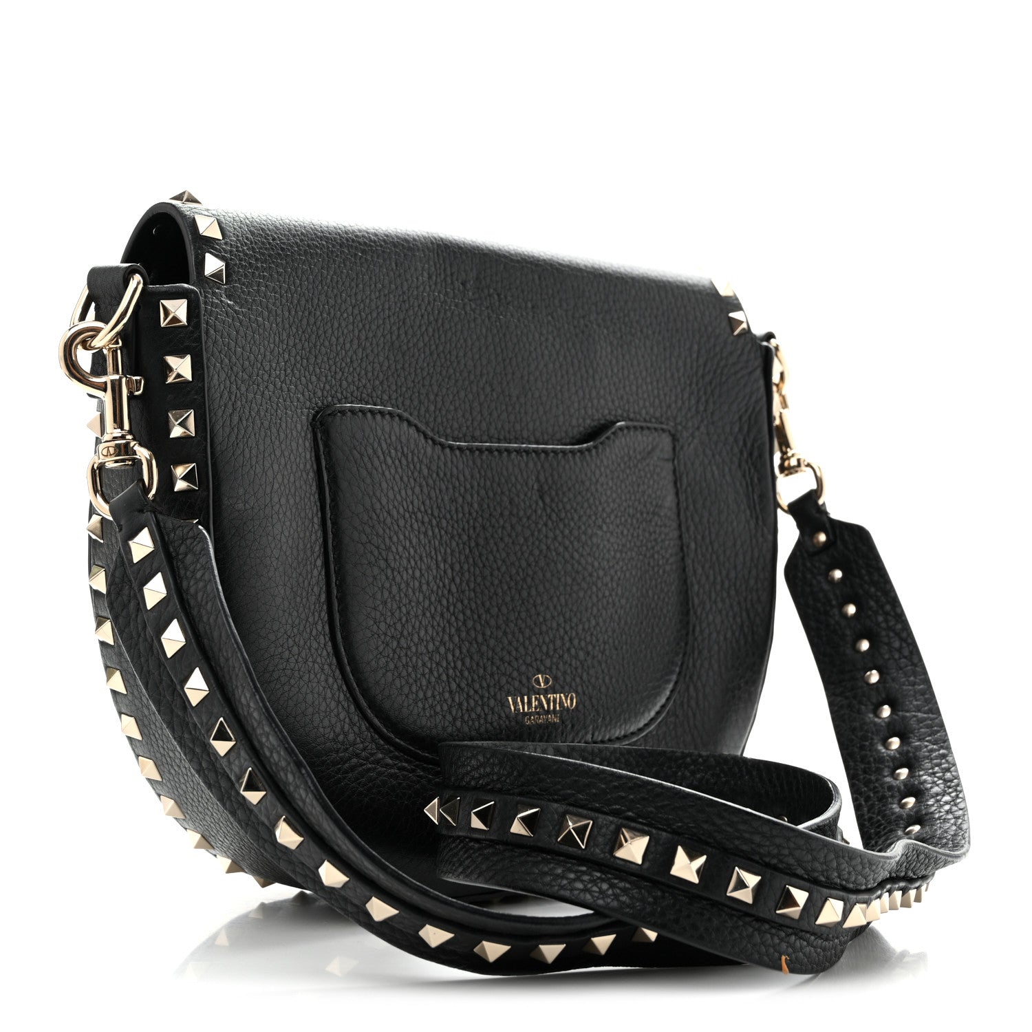 Valentino Garavani Grained Calfskin Rockstud Saddle Bag Black 3 of 14