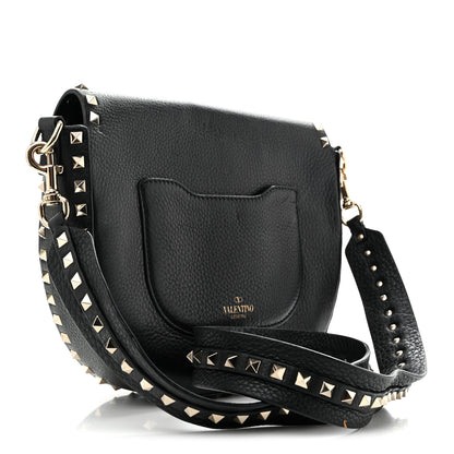 Valentino Garavani Grained Calfskin Rockstud Saddle Bag Black 3 of 14