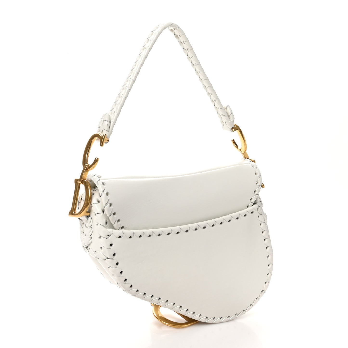 Calfskin Braided Saddle Bag White