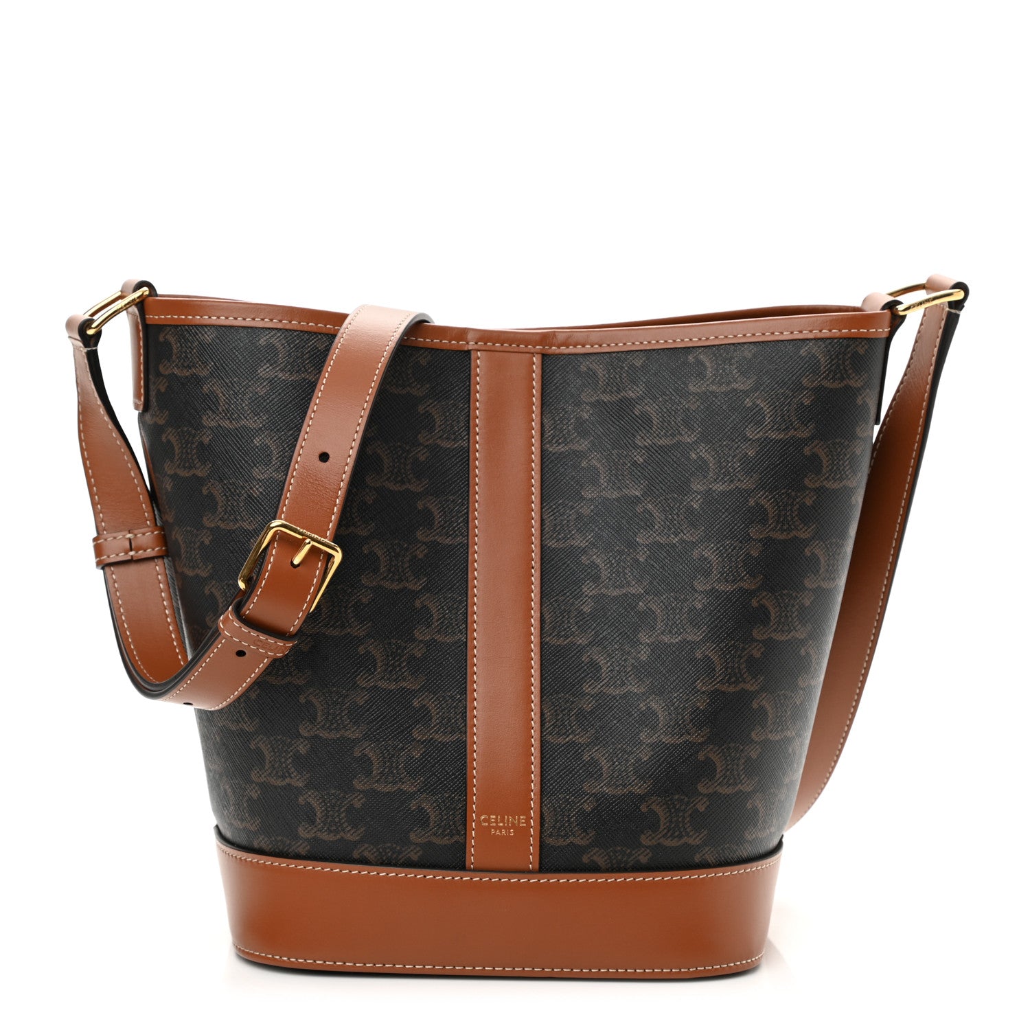 Celine Triomphe Canvas Calfskin Small Bucket Bag Tan 1 of 8