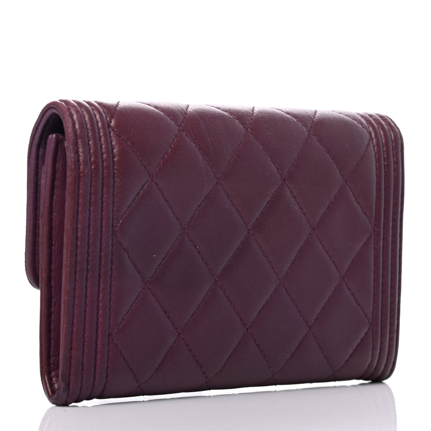 Lambskin Quilted Medium Boy Flap Wallet Purple