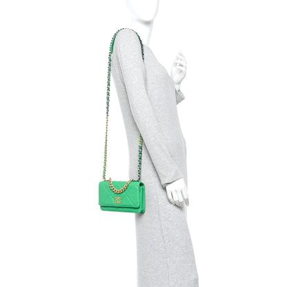 Chanel Shiny Goatskin Quilted Chanel 19 Wallet On Chain WOC Green 2 of 12