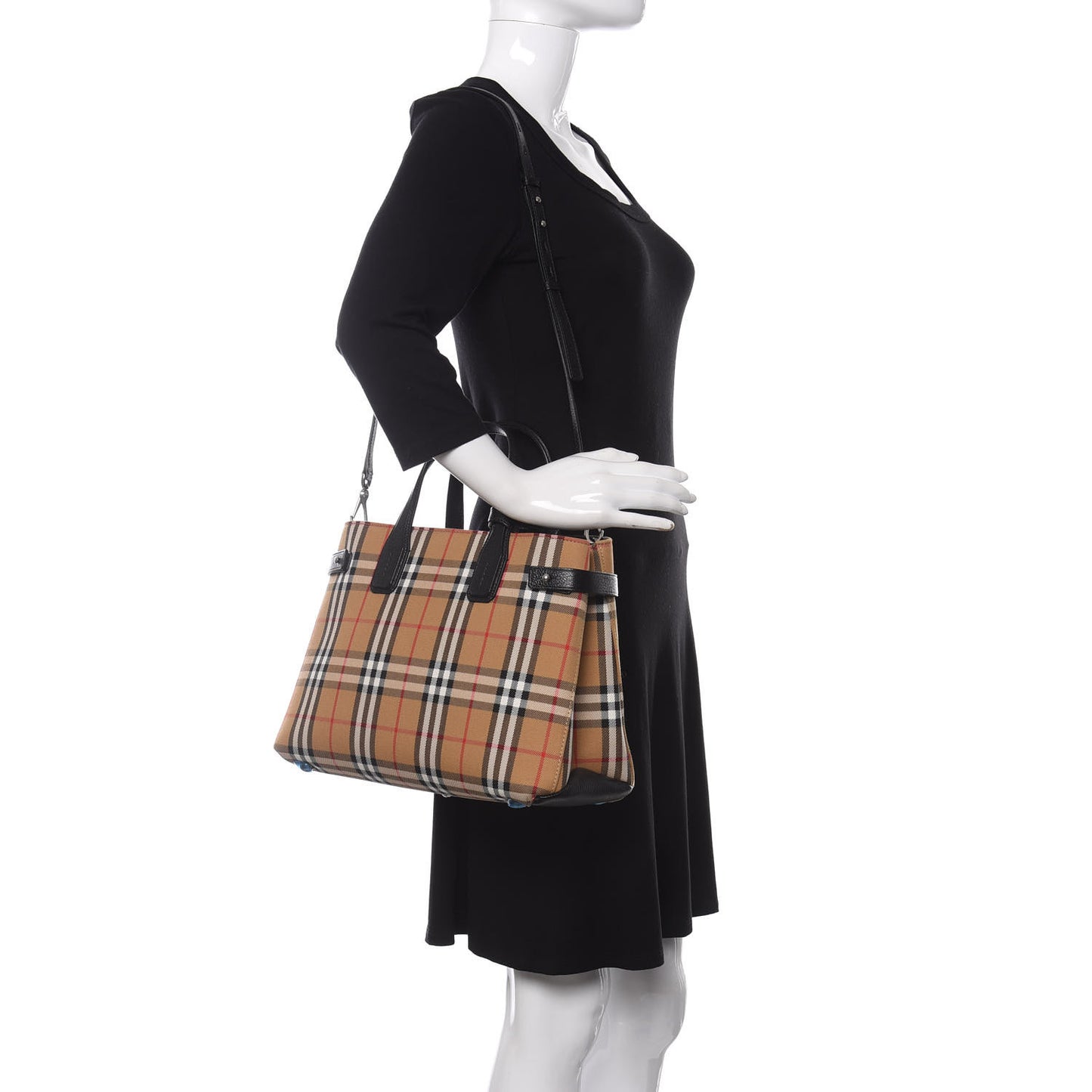 Goatskin Vintage Check Medium Banner Tote Black