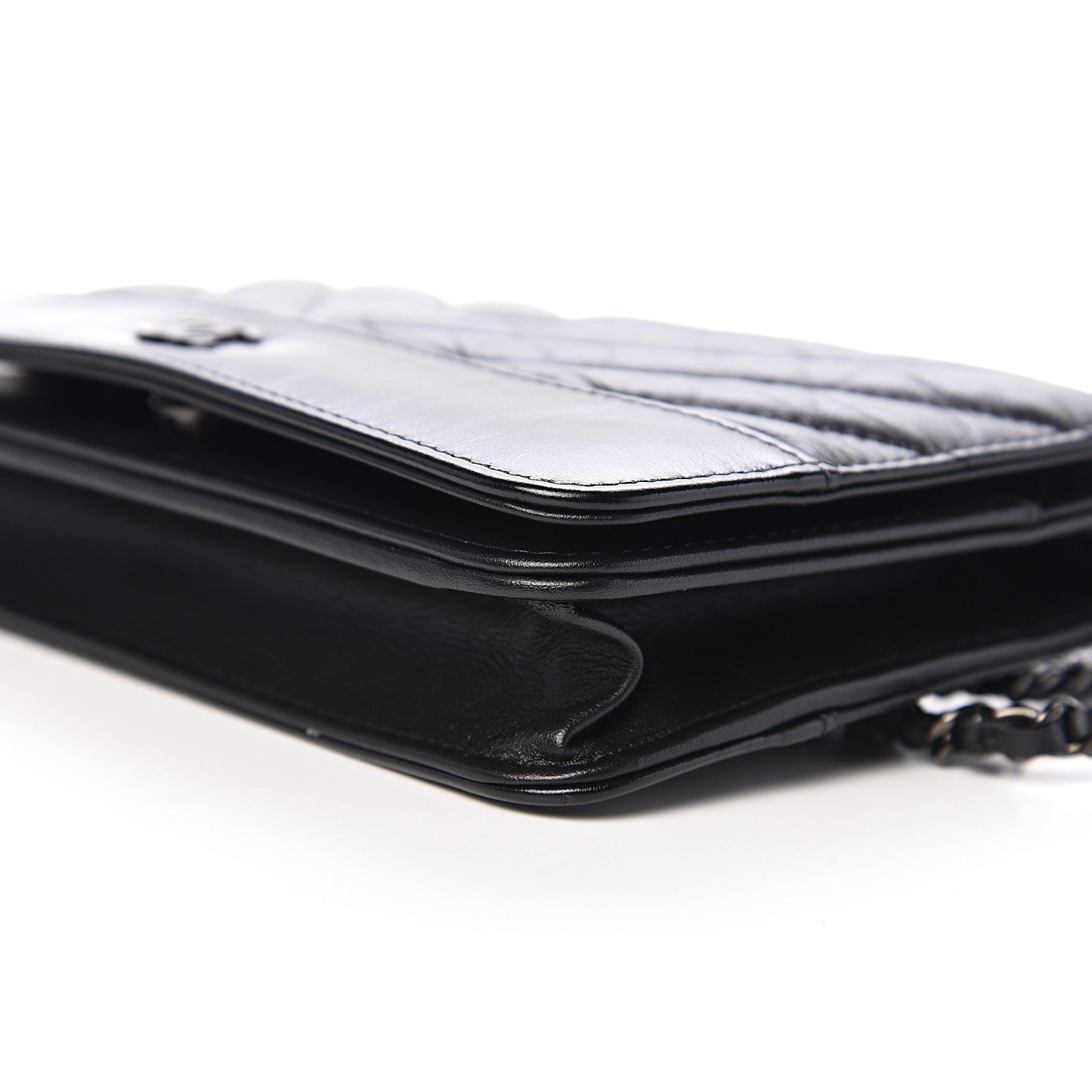 Chanel Aged Calfskin Chevron Quilted Gabrielle Wallet On Chain WOC Black 10 of 11