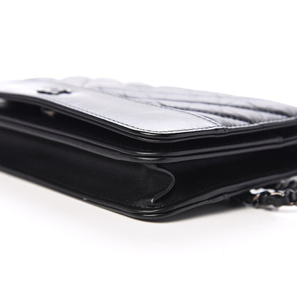 Chanel Aged Calfskin Chevron Quilted Gabrielle Wallet On Chain WOC Black 10 of 11