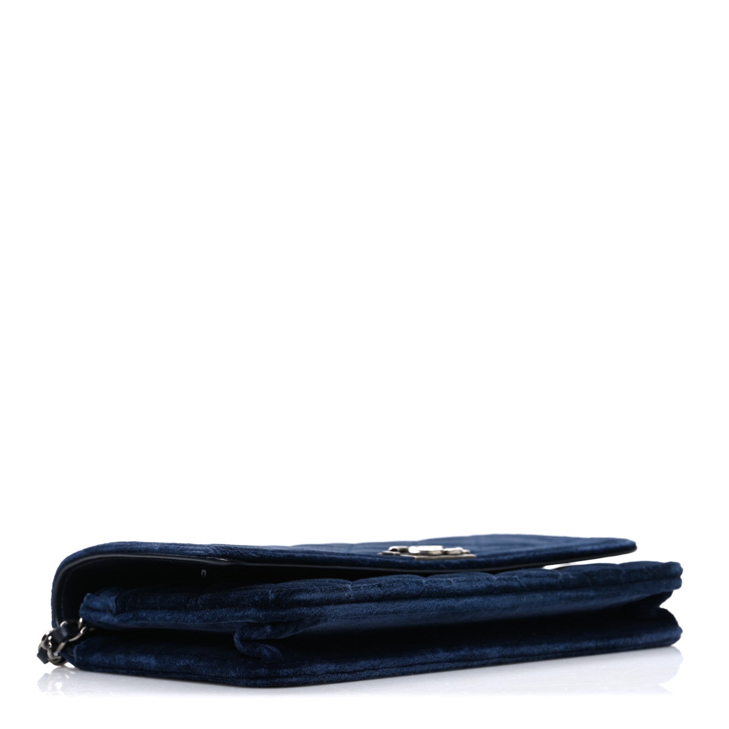 Chanel Velvet Quilted Boy Wallet On Chain WOC Blue 4 of 11