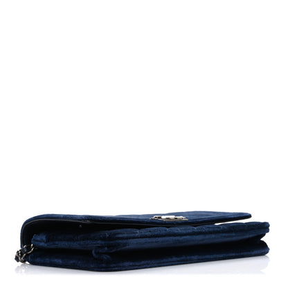 Chanel Velvet Quilted Boy Wallet On Chain WOC Blue 4 of 11