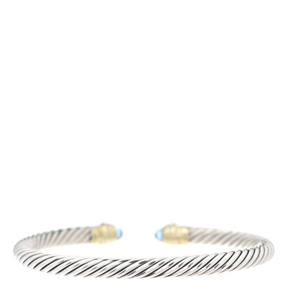 David Yurman Sterling Silver 14K Yellow Gold Blue Topaz 5mm Cable Classics Petite Color Bracelet 3 of 4