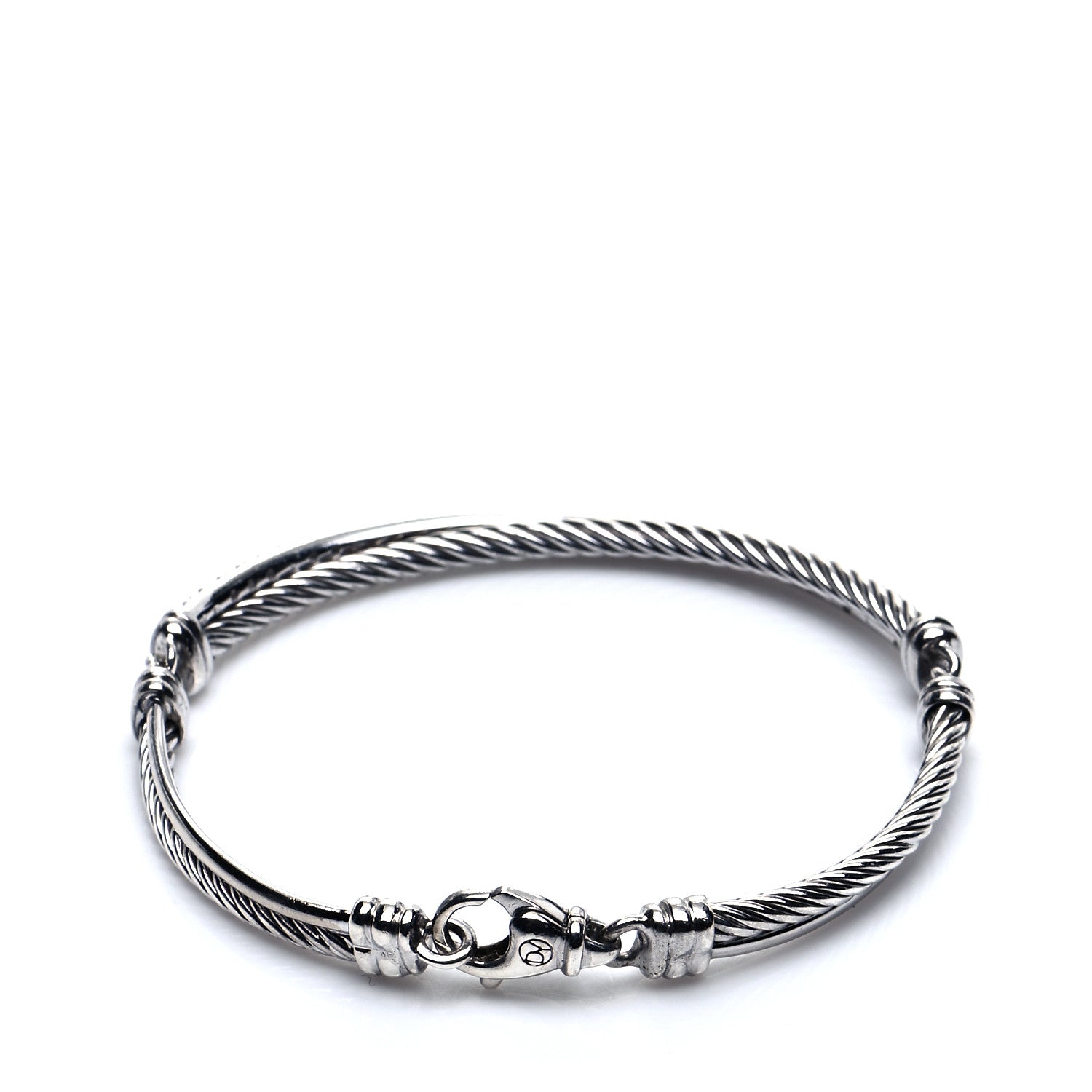 David Yurman Sterling Silver 14K White Gold Diamond 3mm Crossover Bracelet 3 of 6