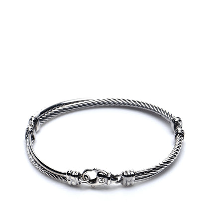 David Yurman Sterling Silver 14K White Gold Diamond 3mm Crossover Bracelet 3 of 6