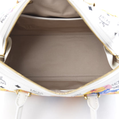 MCM Visetos Floral Print Boston Bag White 5 of 10