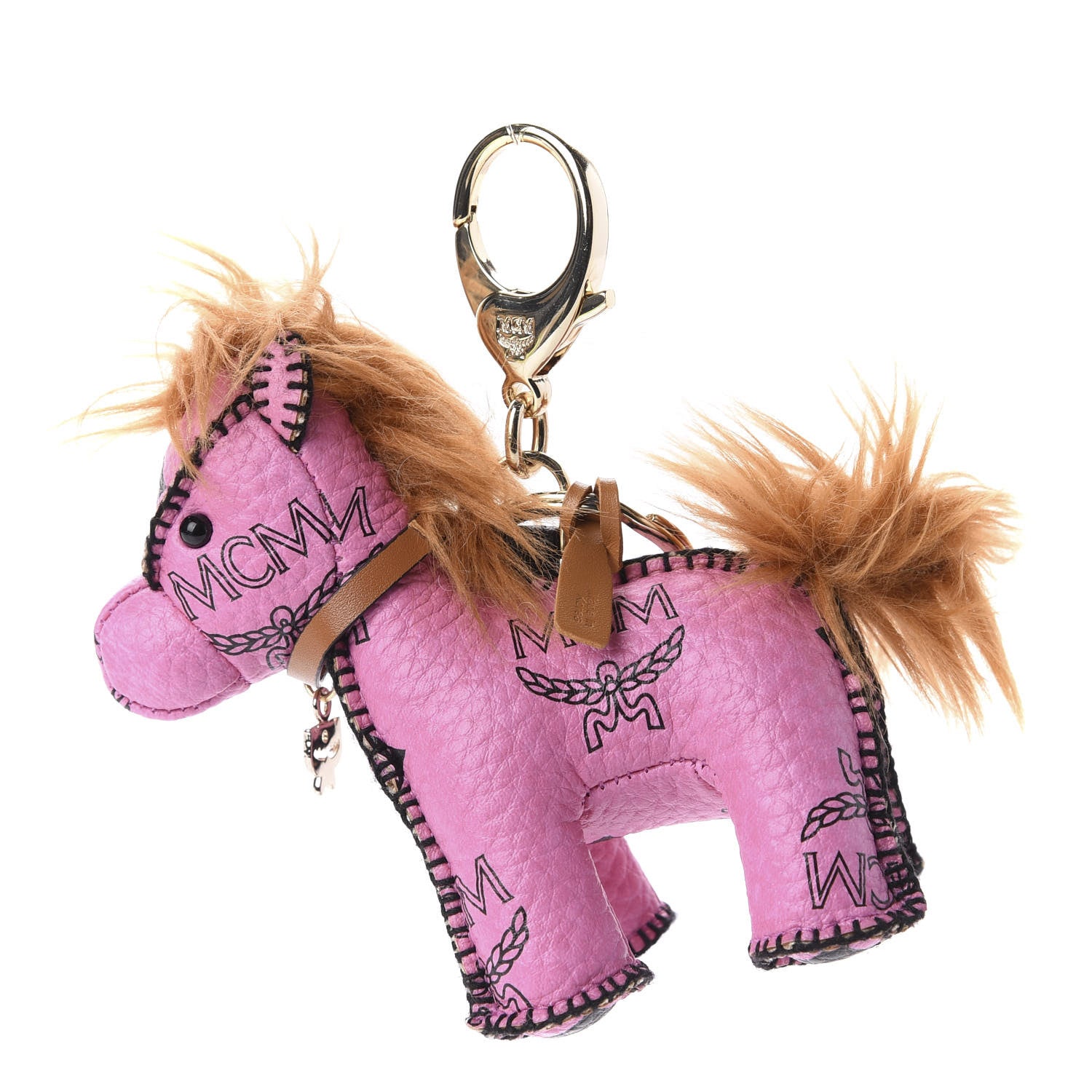 MCM Visetos Horse Key Ring Bag Charm Pink 1 of 4