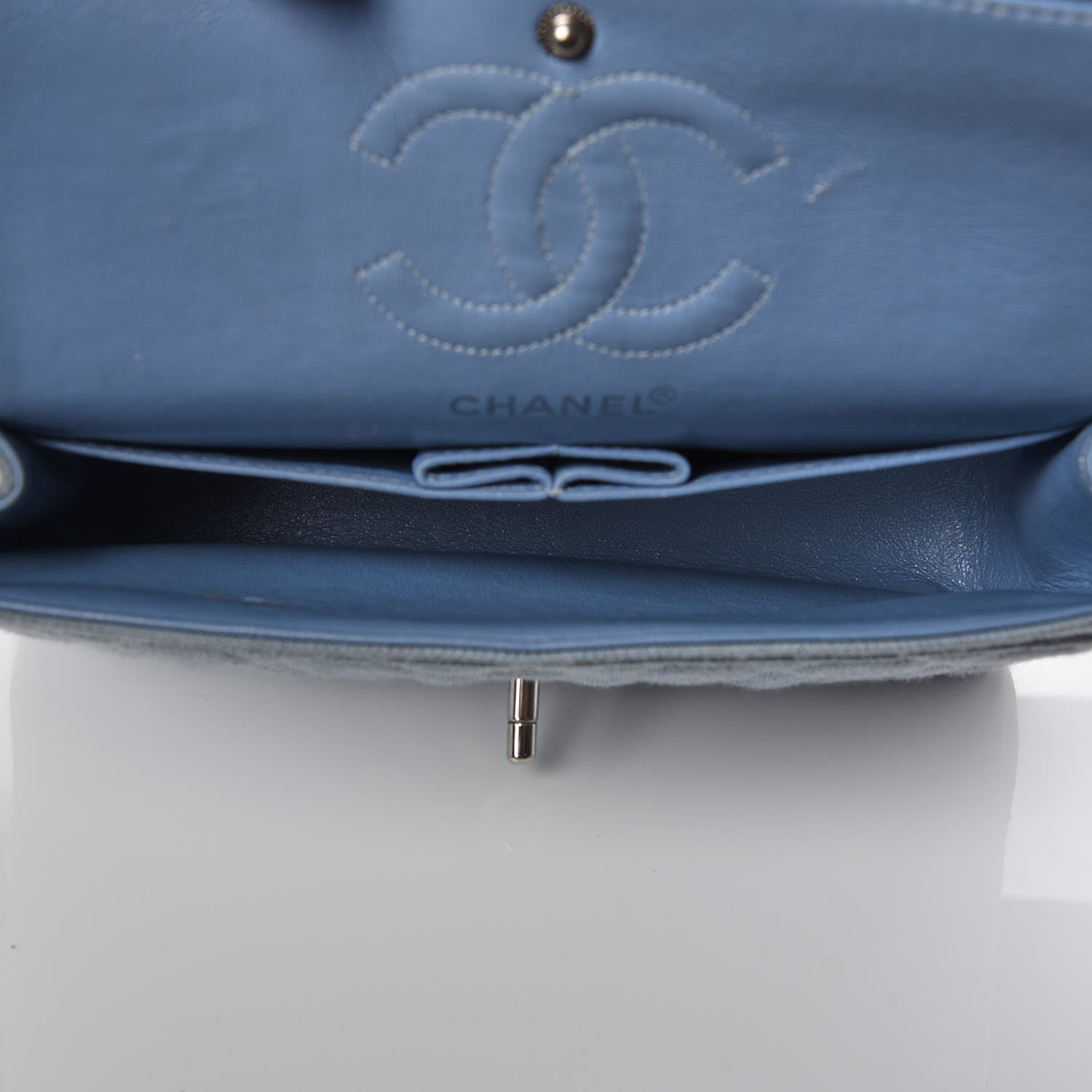 Chanel Jersey Quilted Small Double Flap Blue 7 of 12