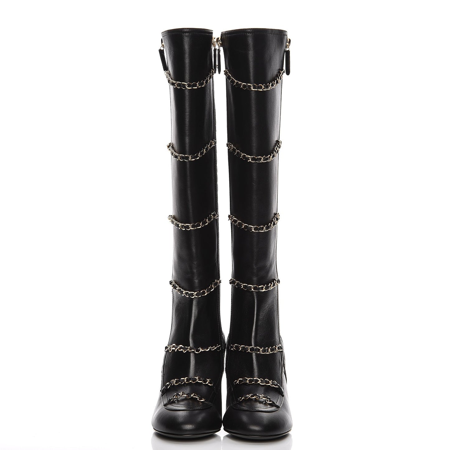 Lambskin Patent Calfskin Chained High Boots 37 Black