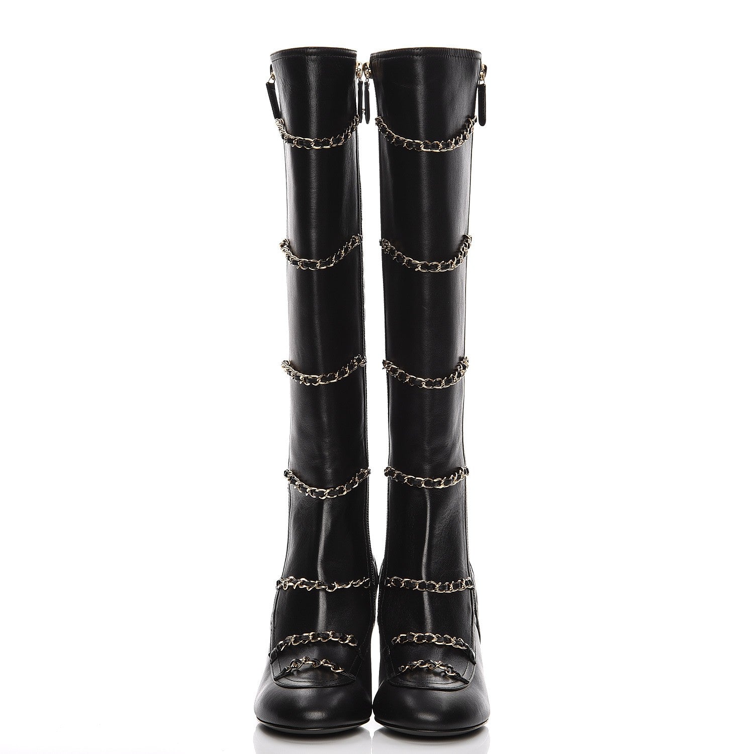 Chanel Lambskin Patent Calfskin Chained High Boots 37 Black 3 of 10