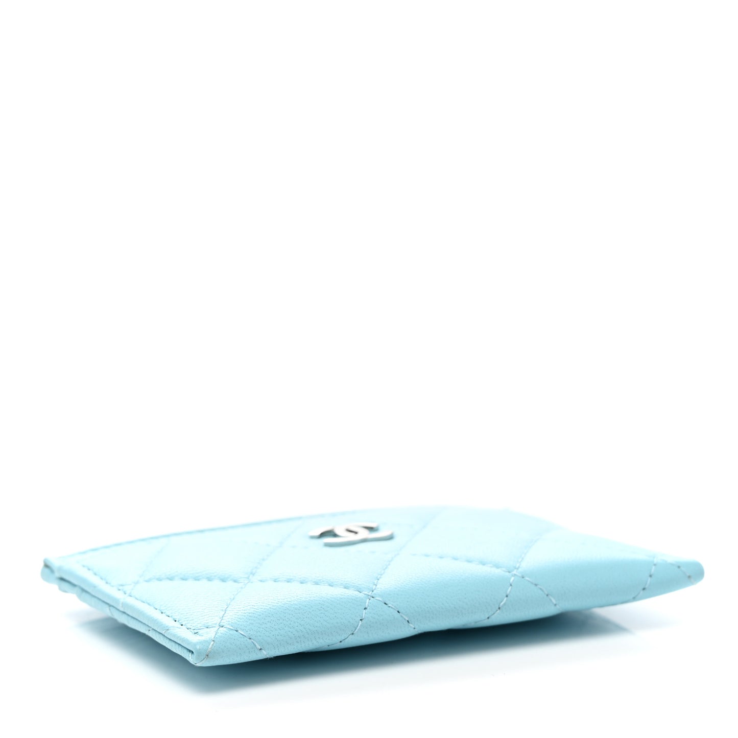 Lambskin Quilted Card Holder Light Blue