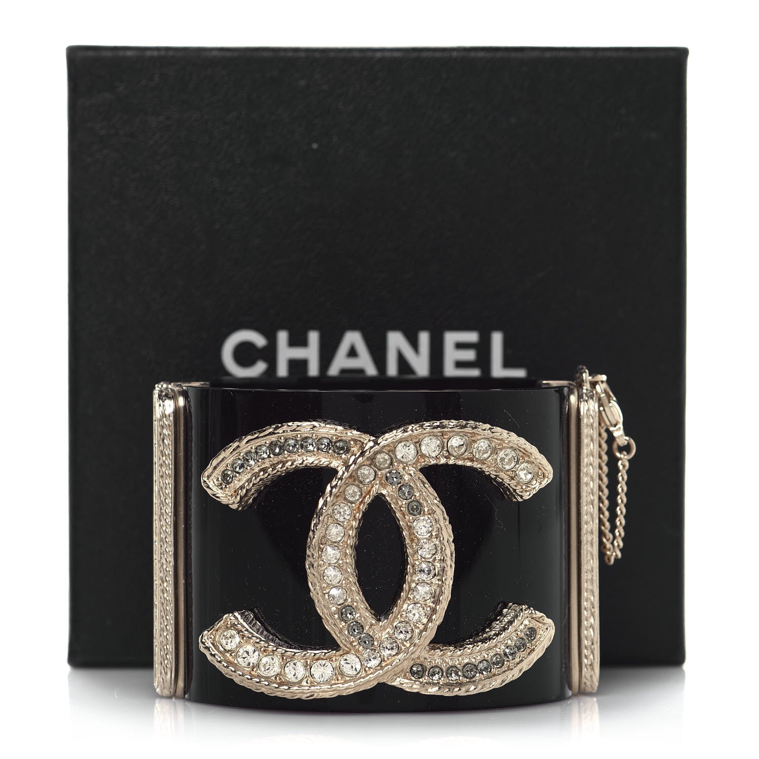 Chanel Resin Crystal CC Cuff Bracelet Black Gold 6 of 6