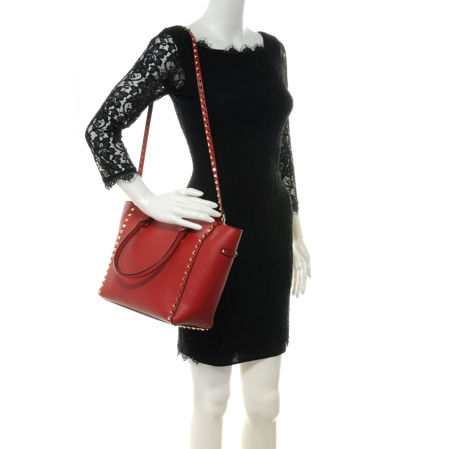 Vitello Rockstud Double Handle Tote Rosso Valentino