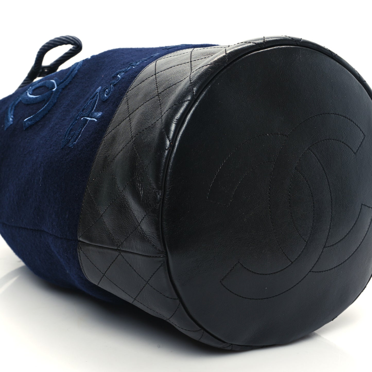 Wool Calfskin Embroidered Paris Hamburg Drawstring Backpack Navy Blue