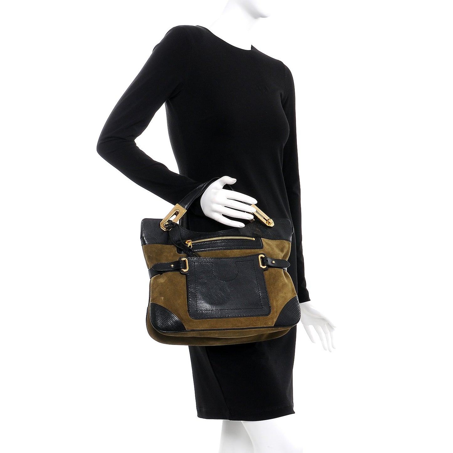 Suede Tote Bag Olive Black