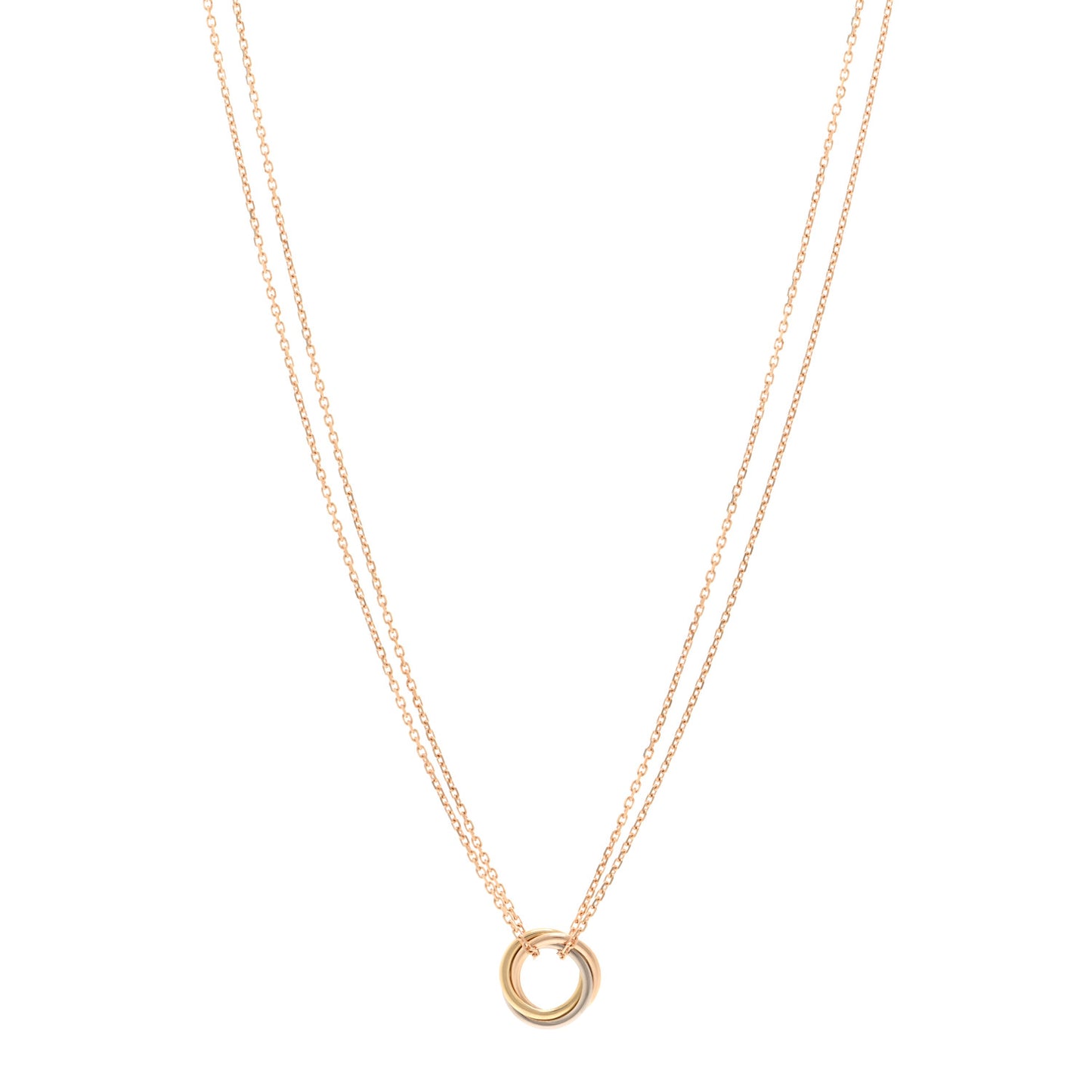 18K Pink Yellow White Gold Trinity Double Chain Pendant Necklace