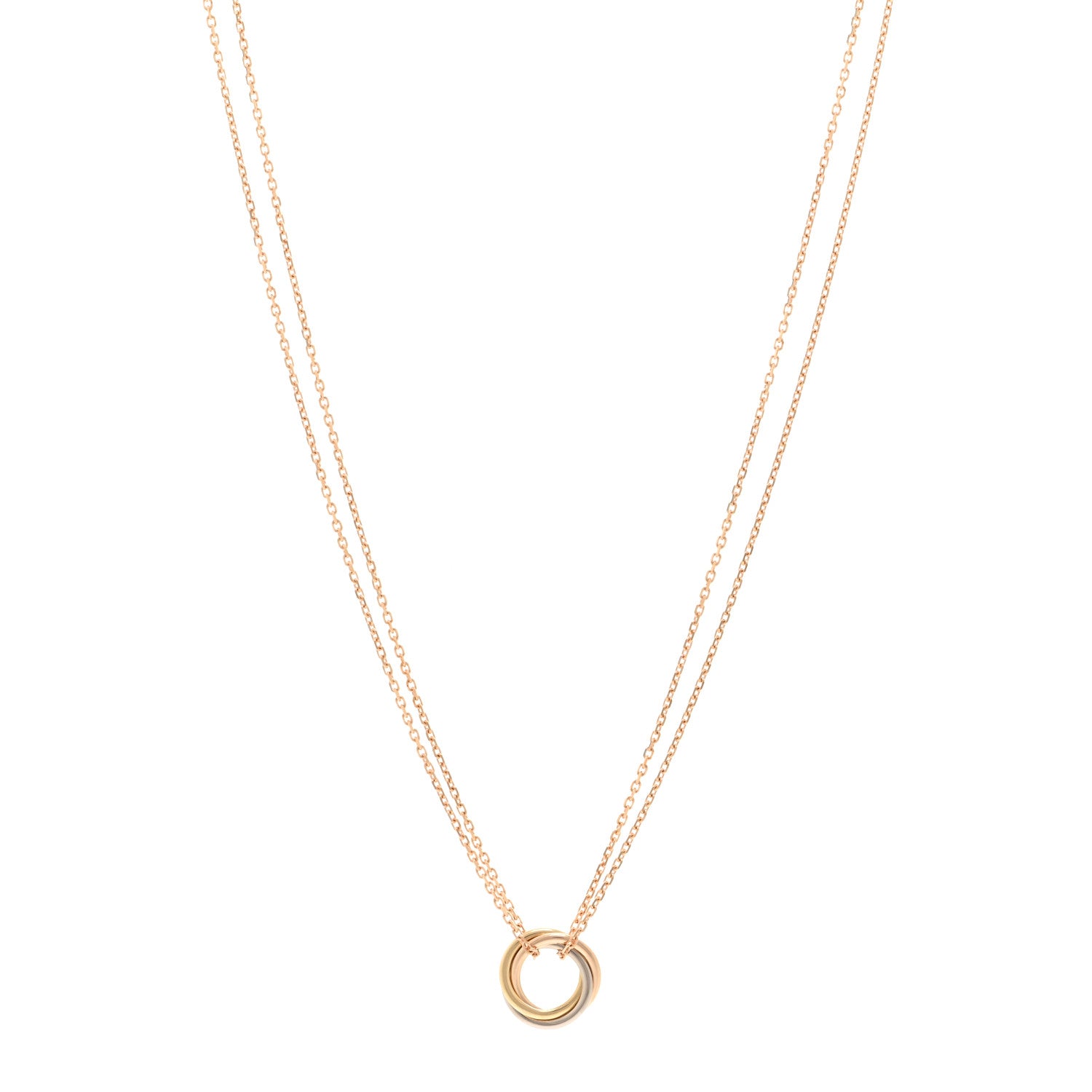 Cartier 18K Pink Yellow White Gold Trinity Double Chain Pendant Necklace 1 of 5