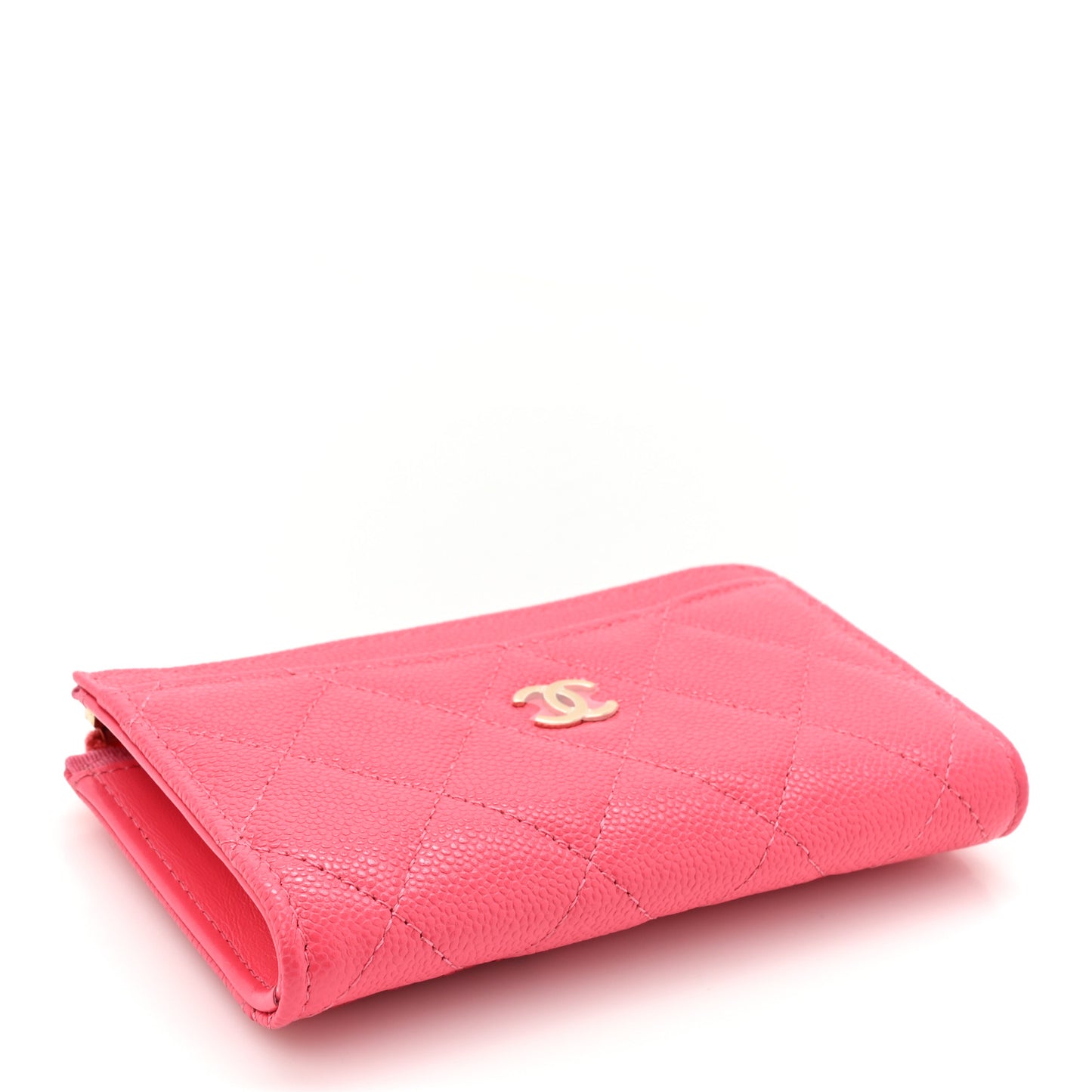 Caviar Quilted CC Zip Around Card Holder Pink