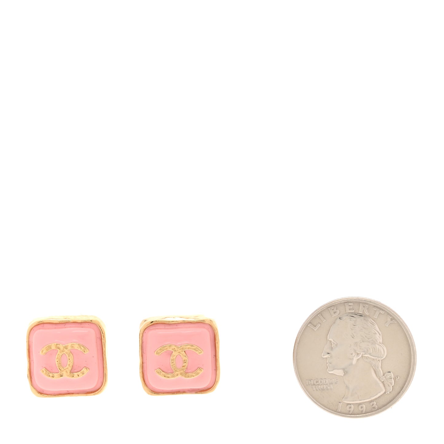 Resin CC Square Earrings Gold Pink