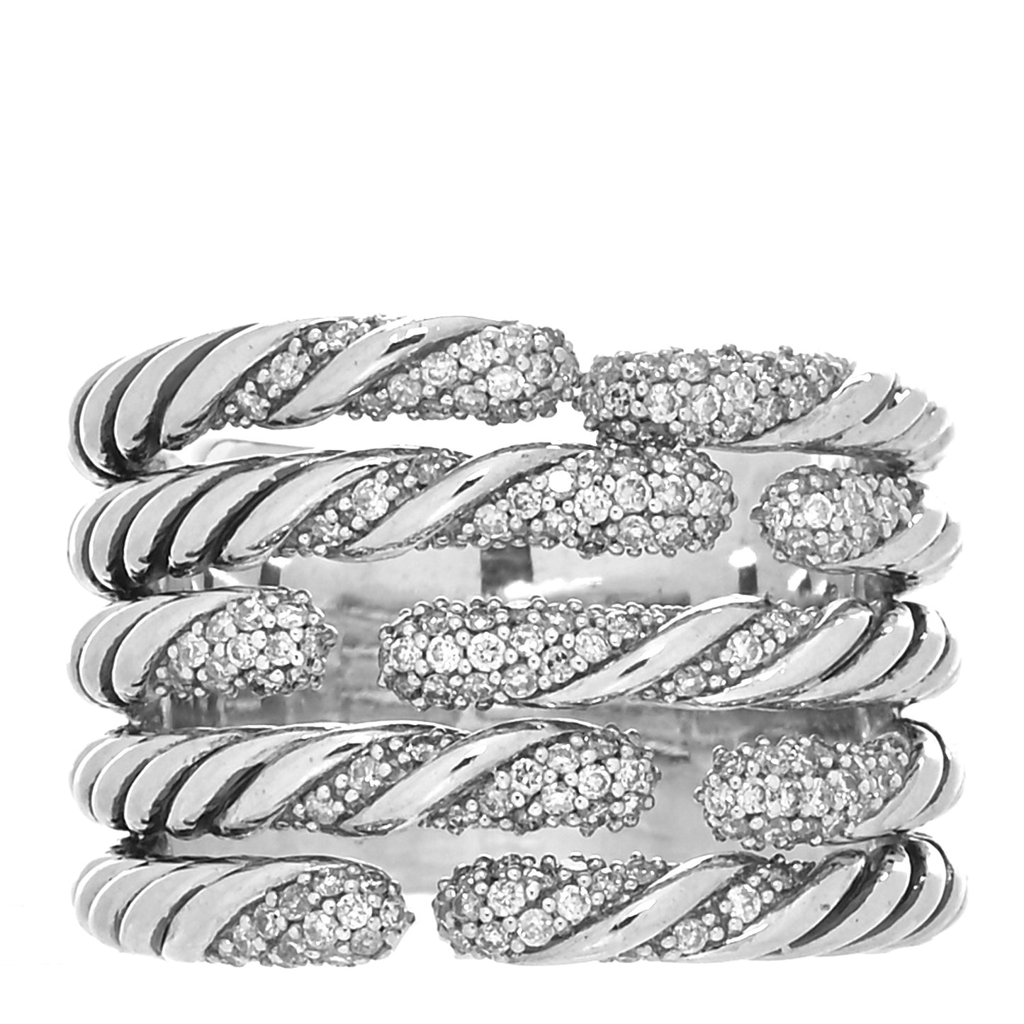 Sterling Silver Diamond Willow Five Row Ring 52 6