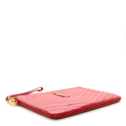 Saint Laurent Calfskin Matelasse Chevron Monogram A5 Wristlet Bandana Red 4 of 7