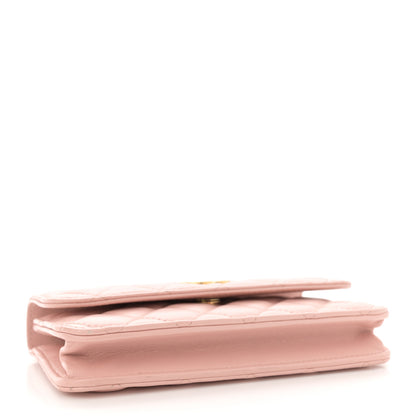 Chanel Lambskin Quilted Sweet Camellia Flap Phone Holder With Chain Pink 4 of 11