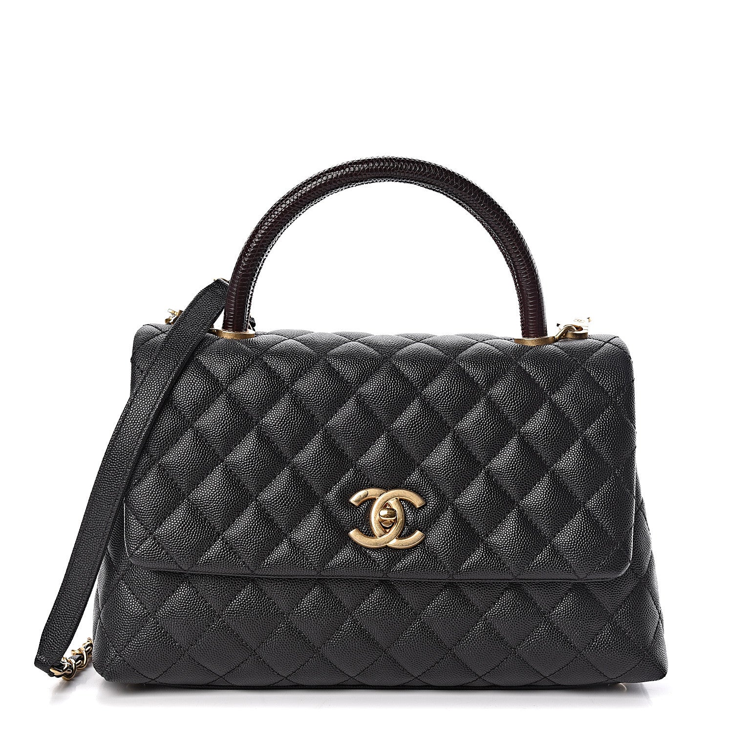 Chanel Caviar Lizard Embossed Quilted Small Coco Handle Flap Black 1 of 12