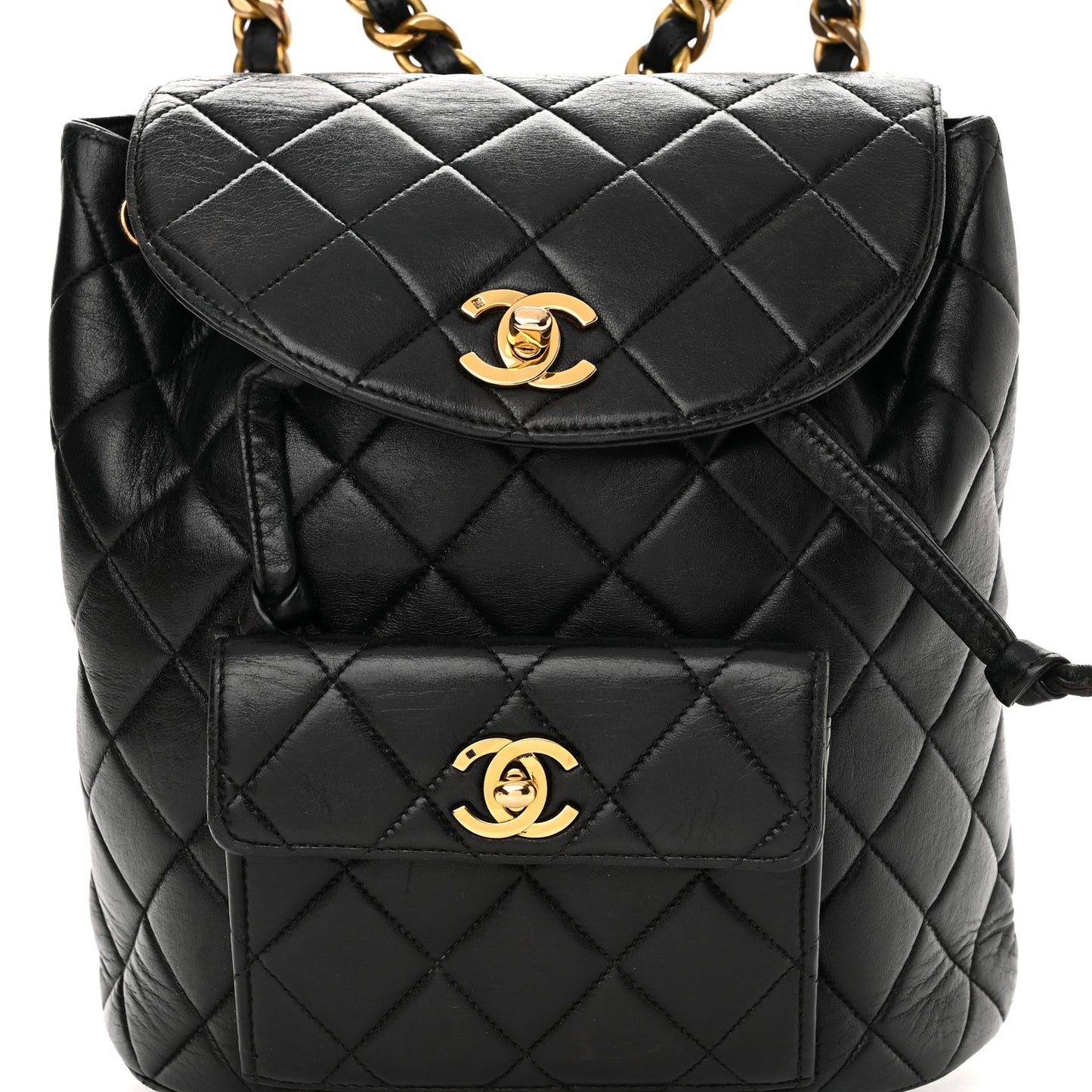 Lambskin Quilted Drawstring Backpack Black