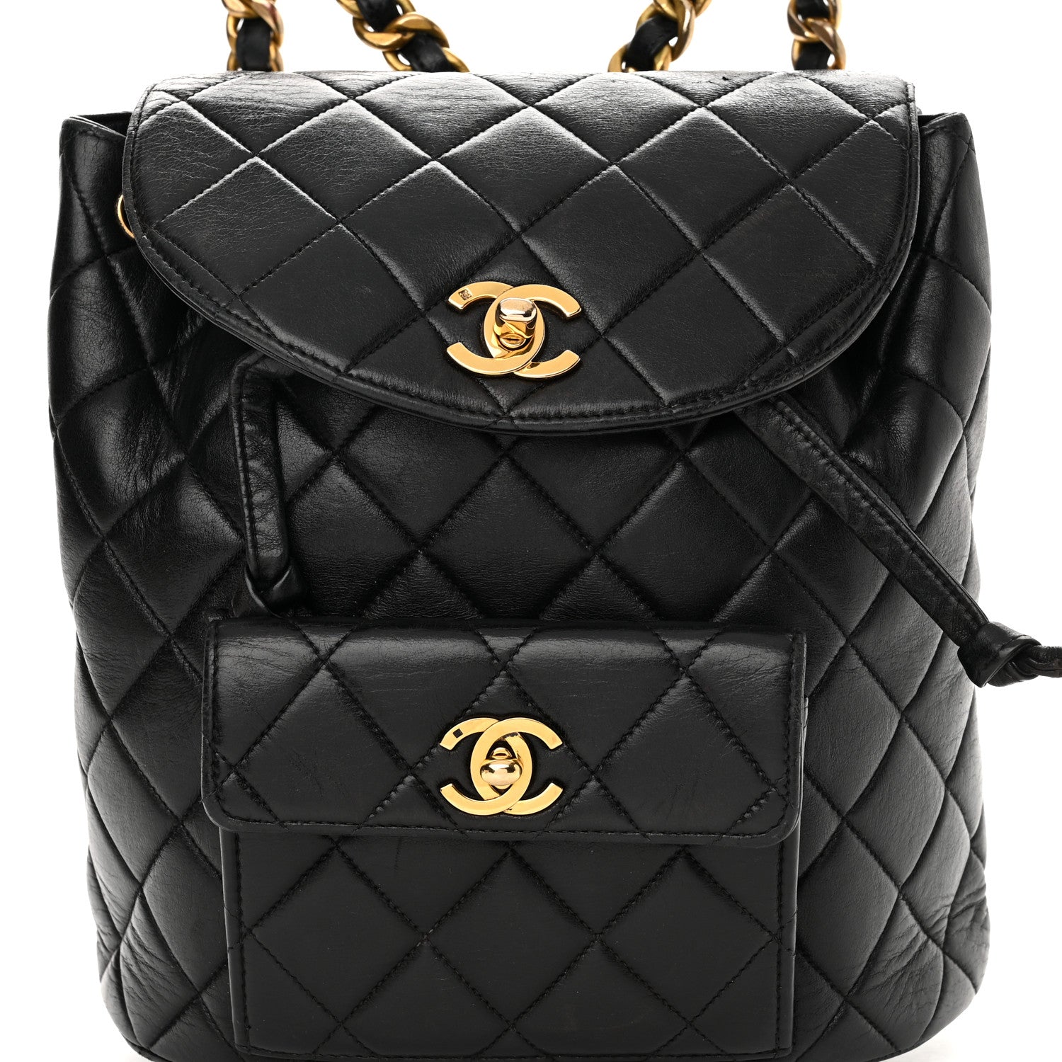 Chanel Lambskin Quilted Drawstring Backpack Black 8 of 15